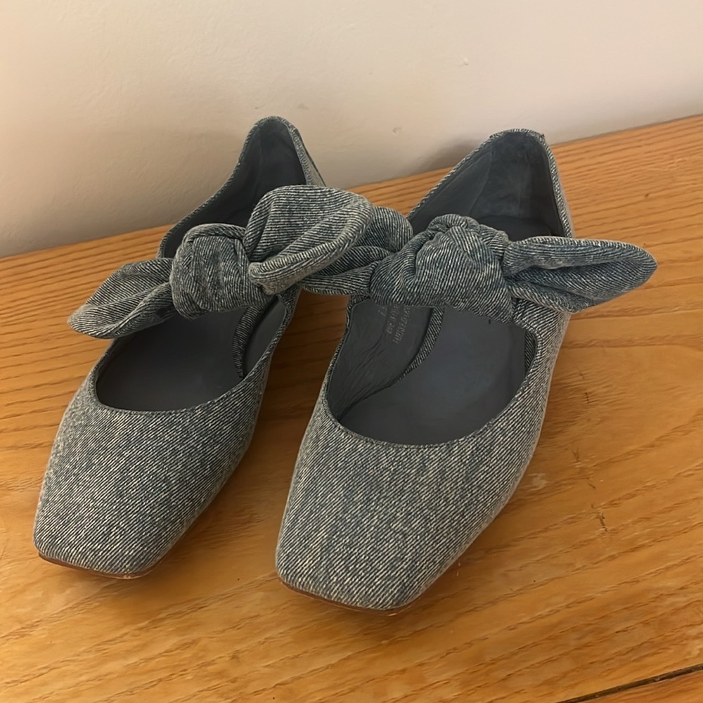 {Jeffrey Campbell by Anthropologie} Denim Square Toe Bow Flats - Picture 2 of 9